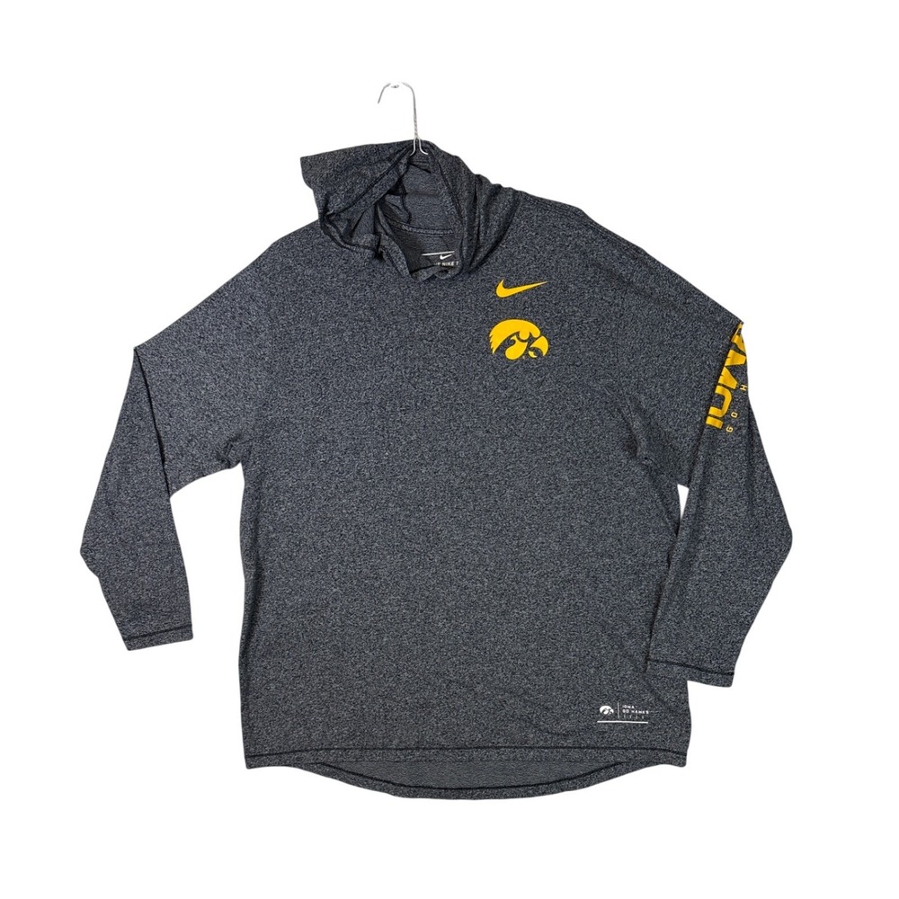 Nike Iowa Hawkeyes Hooded Long Sleeve Shirt Mens XXL Gray Charcoal 36005X-IW5